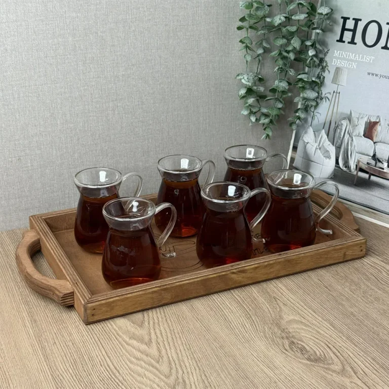 سینی چوبی طرح کافی مناسب سرو قهوه، چای و دسر با طراحی خاص و دکوراتیو