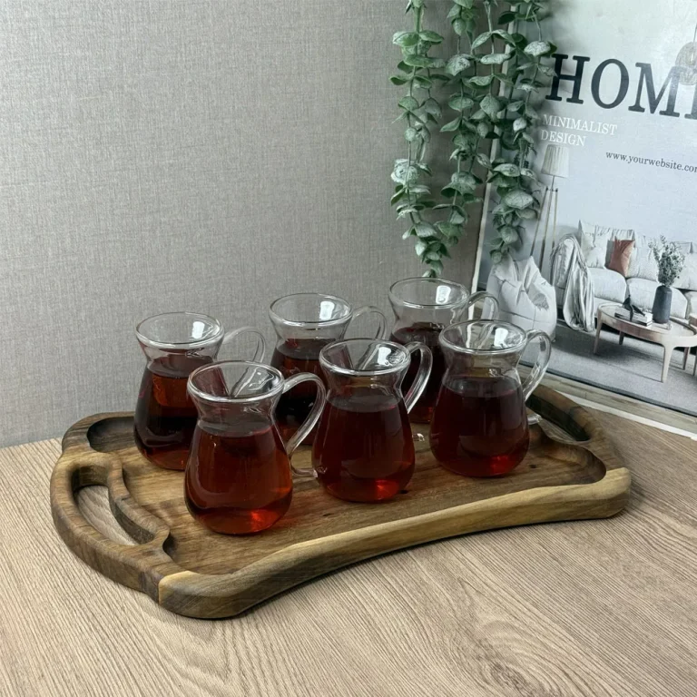 سینی چوب گردو با طراحی لوکس، مناسب سرو نوشیدنی، دسر و استفاده دکوراتیو