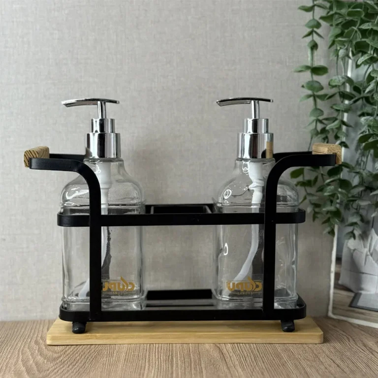 جا مایع دو عددی شیشه‌ای به همراه استند با طراحی شیک و کاربردی